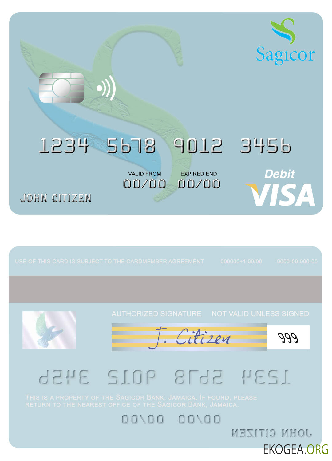 Carte de débit visa de la Jamaïque Sagicor Bank
